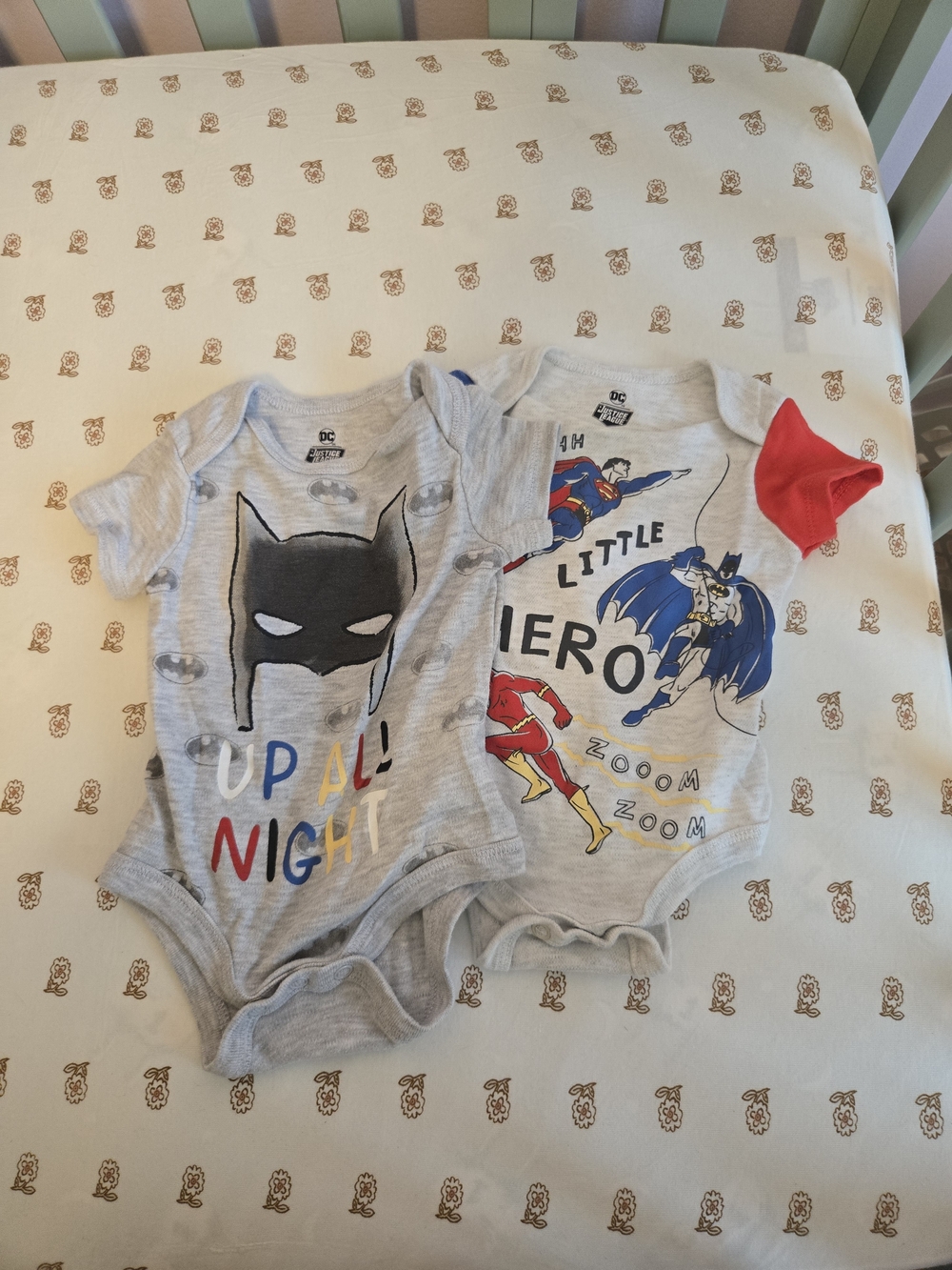 Set Of 2 DC Justice League Gray Graphic Baby Onsie 0-3m